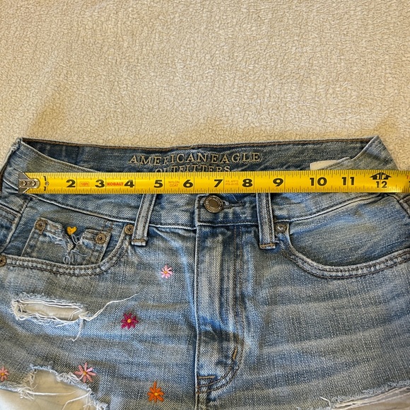 American Eagle Outfitters Distressed Blue Jean Shorts with Floral Embroidery - Picture 9 of 13